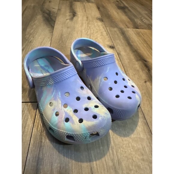 Crocs Kids Classic Clog Purple Tie-Dye Slip-On Shoes Size C10/C11 - Picture 1 of 8
